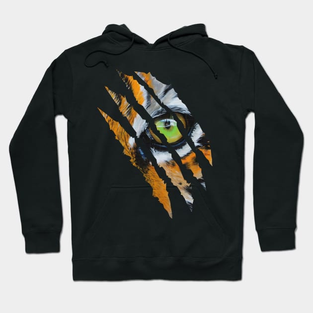 Fearless Tiger Cat Eye Claw Silhouette Hoodie by threefngrs